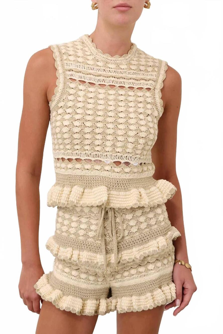 NEW ZIMMERMANN wanderlust crochet tank in metallic gold / cream
